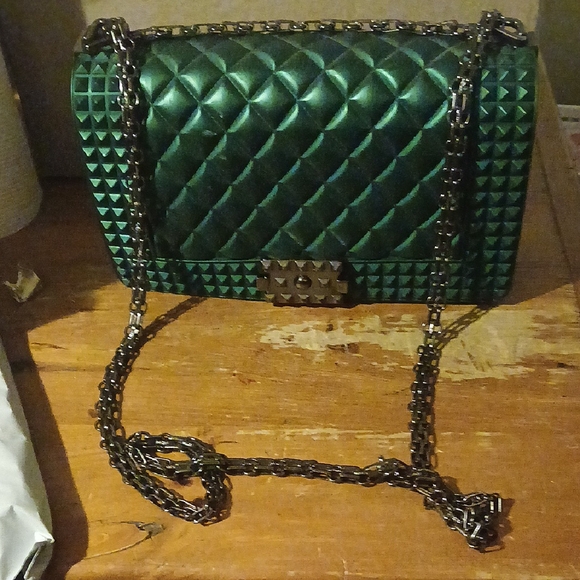 Handbags - Green Quilted Shoulder/ Crossbody Bag With Chain Strap